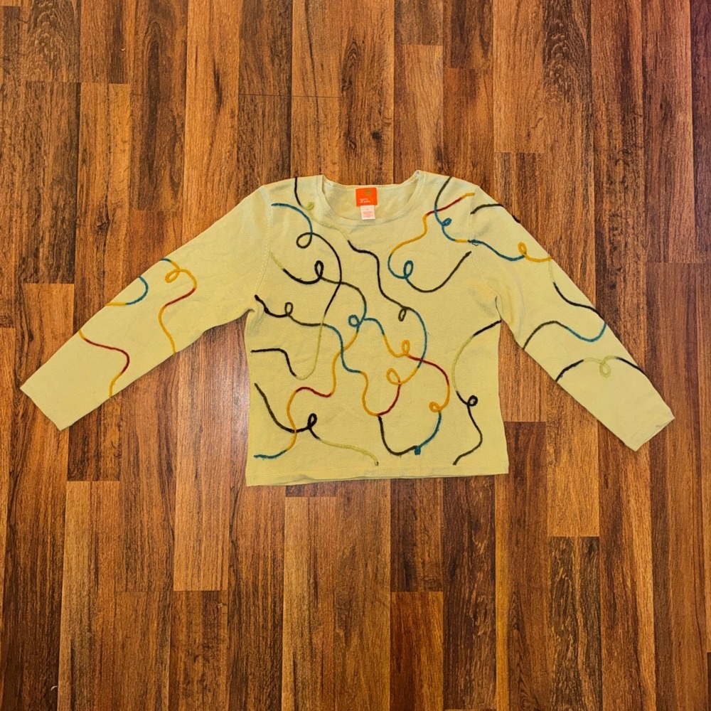 Hearts of Palm Womens M Green Abstract Swirl Embroidered Knit Sweater Y2K Art